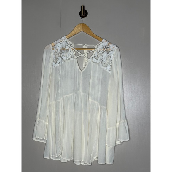 American Eagle Outfitters Tops - American Eagle Outfitters Ivory Lace Boho Babydoll Tunic Top XXL